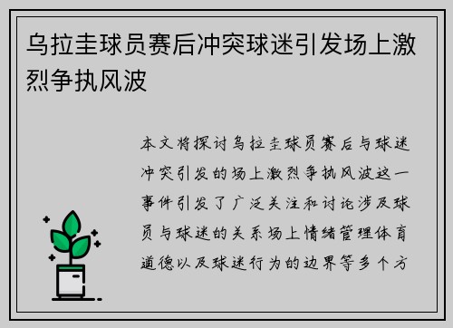 乌拉圭球员赛后冲突球迷引发场上激烈争执风波 乌拉圭球员赛后冲突球迷引发场上激烈争执风波